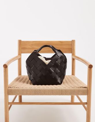 Dragon Diffusion Botteghe - Borsa con manici e intreccio in diagonale marrone scuro