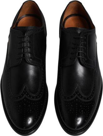 Dolce & Gabbana Mens Black Leather Derby Wingtip Formal Shoes Calfskin