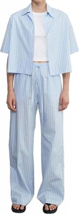 Enza Costa Poplin Mariner Shirt In Light Blue/white Stripe