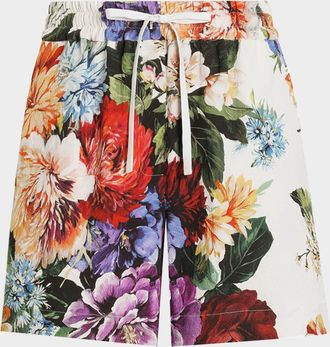 Dolce & Gabbana Floral Bouquet Creton Drawstring Shorts