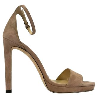 Jimmy Choo London Misty 120 Ankle Strap Sandal Heels in Brown Suede