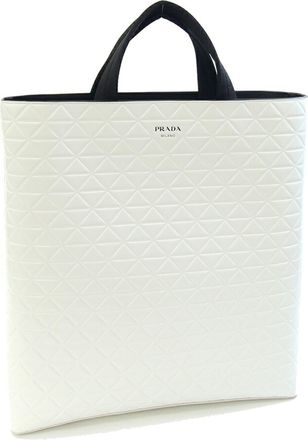 Prada Black White Leather Handbag Tote Bag (Pre-Owned)