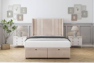 Comfort Beds Grace Naples Ottoman Bed Set With 54 Wingback Headboard in Light Sand | Size: Single