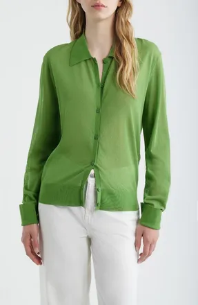 Frame Denim The Collared Cotton Blend Cardigan in Peridot at Nordstrom, Size X-Large