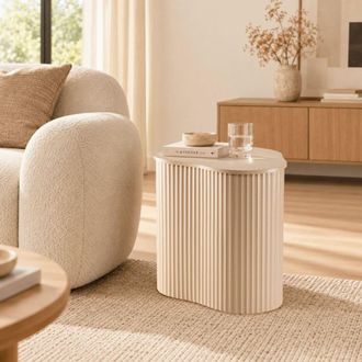 Calicosy Mesa auxiliar organic con base ondulada lacada, ancho 47 cm - beige