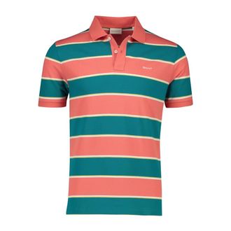 GANT Tops, Heren, Veelkleurig, S, Katoen, Gestreept Poloshirt met Korte Mouwen