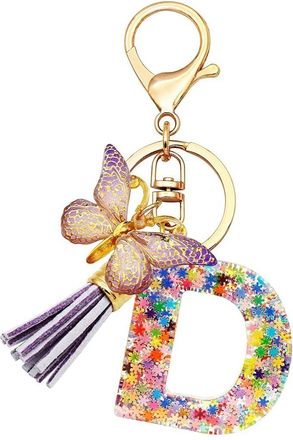 Generic Alphabet exquisite small gift charms keychains, handbag charms, car accessories, butterfly tassel keychains (D)