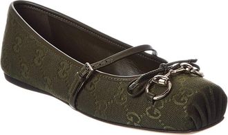 Gucci Horsebit Gg Canvas & Leather Ballet Flat