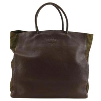 Prada Pre-owned Tote Bags, female, Brown, Size: ONE SIZE Pre-owned Calf Nylon Tote Bag