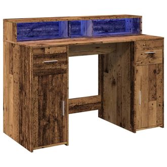Berkfield Home Soft Desk with LED Lights Old Wood 120x55x91 cm Engineered Wood in Brown | Size: 120 x 55 x 91 cm