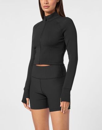 Plein Sport Cropped Jogging Full Zip Women in Black at Nordstrom, Size Xx-Large