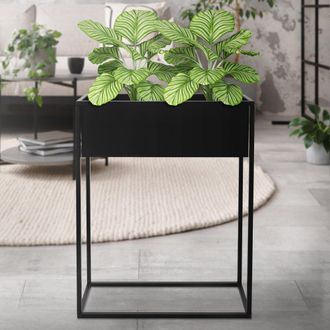 ML Design Ml-design Jardinera De Metal Negra 60 X 25 X 78 Cm Soporte De Pie Macetero Rectangular Para Interior Dise&ntilde;o Moderno Florero Elevado Con Bandeja Constr