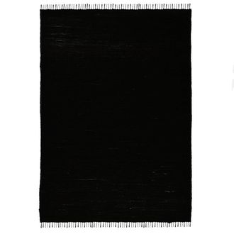 THEKO Alfombra reversible de algod&oacute;n tejida a mano - negra - 70x140 cm