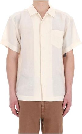 A.P.C. Beige Viscose-Linnen Bowling Shirt - Heren - Korte mouwen Overhemden - Beige - L - Linnen - Overhemden