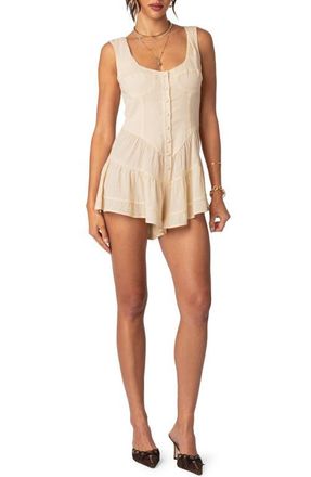 Edikted Veronica Texture Cover-Up Romper in Beige at Nordstrom, Size X-Small