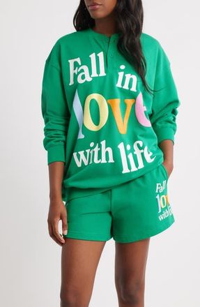 The Mayfair Group Fall in Love with Life Henley Sweatshirt in Green at Nordstrom, Size Xx-Large