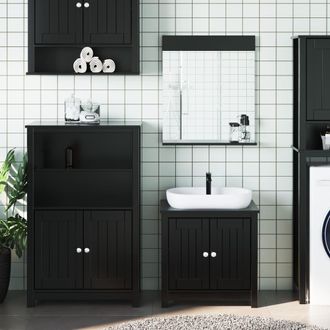 Berkfield Home 3 Piece Bathroom Furniture Set BERG Black Solid Wood Pine