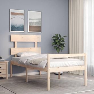 Berkfield Home Bed Frame with Headboard Single Solid Wood in Brown