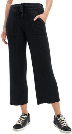 Splendid Georgie Rib Wide Leg Crop Pants in Black at Nordstrom Rack, Size Large