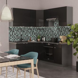 Vicco Cocina Esquinera Fame-line, Rayas Negras/antracita, 190 X 160 Cm, Et Antracita, Vicco