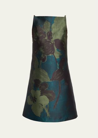 Teri Jon Floral-Print Mikado Mini Shift Dress