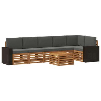 vidaXL Conjunto De Sof&aacute; Seccional Con Coj&iacute;n 7 Pcs Natural Y Antracita Vidaxl
