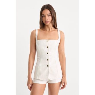 Good American Womens Sleeveless Denim Button Front Top | Cotton White, Size Medium | Good American by Khlo&Egrave; Kardashian