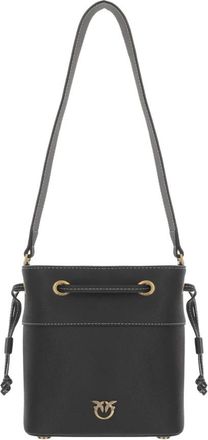 Pinko Leren Schoudertas met Love Birds - Dames - Schoudertassen - Zwart - ONE Size - Leer - Tassen