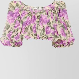 Chlo&eacute; silk jacquard cropped top puff sleeves