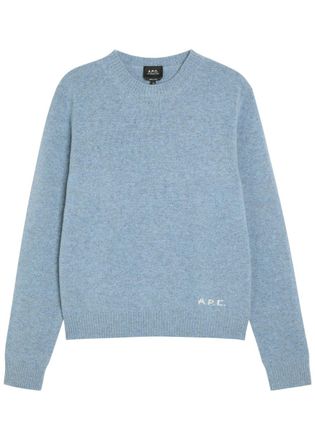 A.P.C. Logo-intarsia M&eacute;lange-knit Jumper - Blue - XL