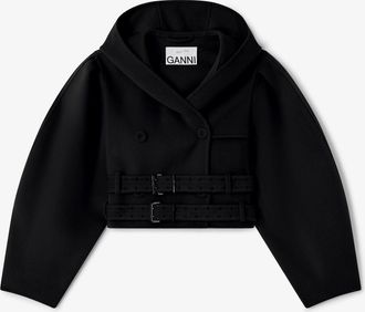 Ganni Black Jacket in Double-Faced Wool - Size 10/12