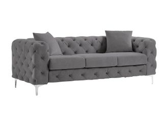 Vente-Unique Sof&aacute; Chesterfield de 3 plazas de terciopelo antracita EDWINA