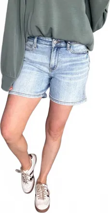 Judy Blue Tamara Mid Rise Vintage Wash Dad Shorts In Blue