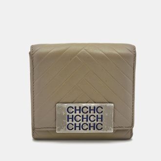 Carolina Herrera Grey Quilted Leather Logo Trifold Wallet