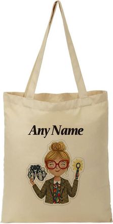 Unigift Personalised Gift - Blonde Optometrist Tote Shopping Bag (Eye Care Professional Design) Custom Name Message - Optician Graduation Birthday Present
