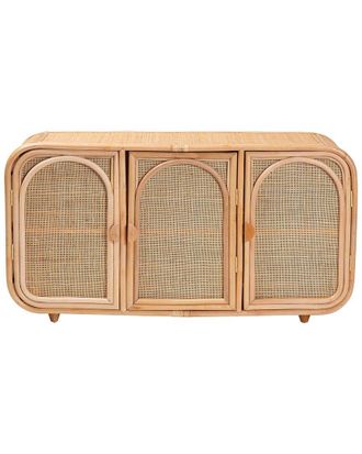 Baxton Studio Evania Bohemian Rattan 3-Door Storage Cabinet