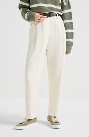 Brunello Cucinelli Fluid twill baggy trousers in Ivory at Nordstrom, Size 52 It