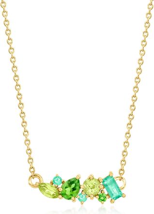 RS Pure by Ross-Simons Tonal Green Multi-Gemstone Necklace in 14kt Yellow Gold