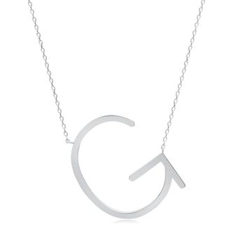 MAX + STONE Sterling Silver Large Sideways Block Letter Initial with Extendable Cable Chain, 16 to 18 inches
