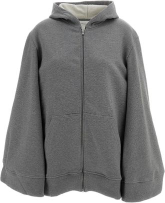 7 For All Mankind Grey Oversized Zip-Up Cotton Hoodie