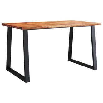 Berkfield Home Dining Table with Live Edge 140x80x75 cm Solid Wood Acacia in Brown | Size: 140 x 80 x 75 cm