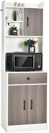 Costway Costway - Mueble Cocina Aparador Con 3 Puertas, Almac&eacute;n Cocina Con Caj&oacute;n, Hoyo Para Cables, Repisas Regulables (blanco)