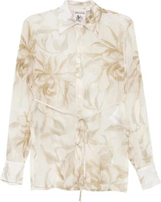 Semicouture Bloemen Blouse met Strikceintuur - Dames - Overhemden - Beige - L - Overhemden