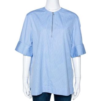 Joseph Blue Pinstripe Cotton Brair Blouse