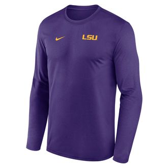 Nike LSU Sideline Legend Small Logo Nike Mens Dri-FIT College Long-Sleeve T-Shirt in Purple | 02TJ51LLSN-HE3