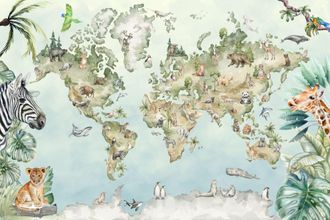 OEM Papel Pintado Infantil Con Fotomat&oacute;n De Safari, Selva Con Animales M044 300x200
