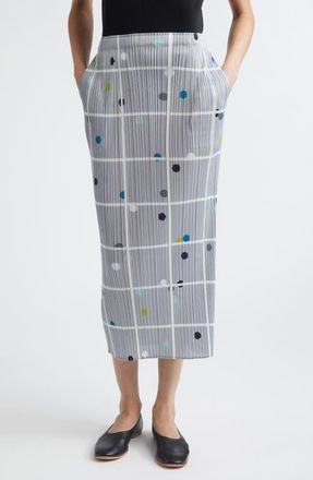 Pleats Please Issey Miyake Crossing Dots Print Pleated Midi Skirt in Light Gray at Nordstrom, Size 5