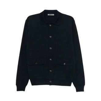 Corneliani Cardigan met knopen - Heren - Truien - Blauw - Maat: XL Zijde