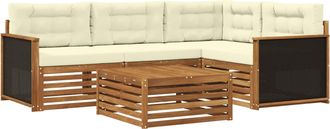 vidaXL Conjunto De Sof&aacute;s De Exterior 5 Uds. Natural Y Crema Poli&eacute;ster Vidaxl