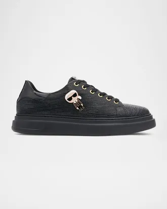 Karl Lagerfeld Men & apos;s Low-Top Printed Leather Sneakers with Karl Pin